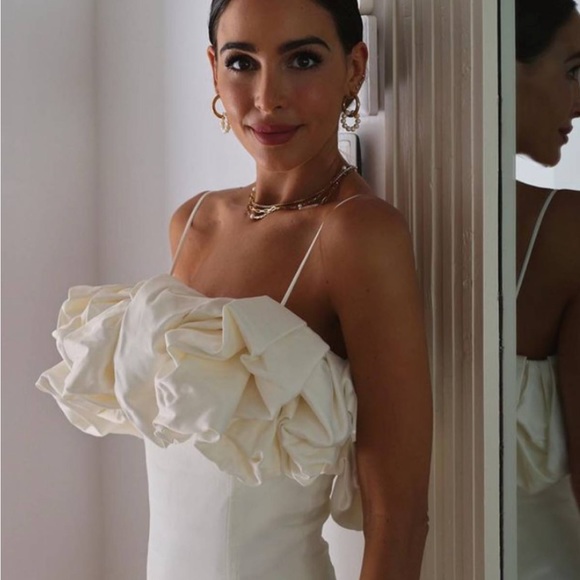 🆕 ZARA Satin Effect Voluminous Ruffles Mini Dress in Oyster White SZ M - Picture 2 of 15